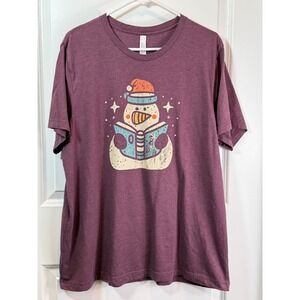 Womens 2XL Snowman Reading Book Graphic T-Shirt Heather Maroon Tee
